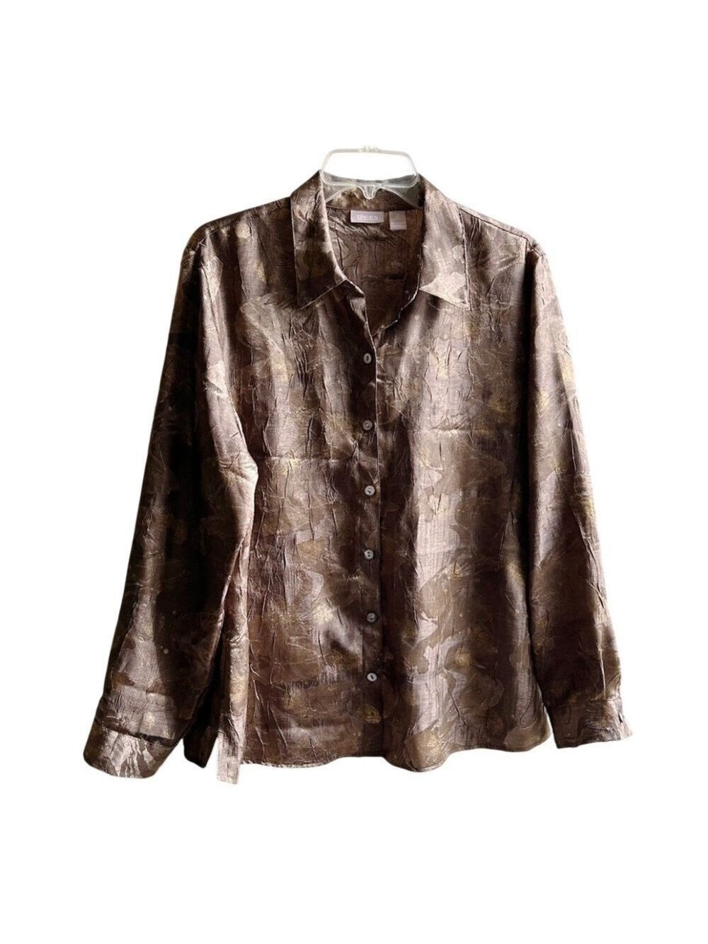 Chico's Metallic Long Sleeve Button Front "Lexus" Blouse